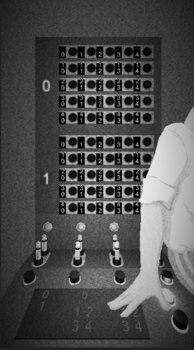The game features a working switchboard machine, here obscured by an NPC
